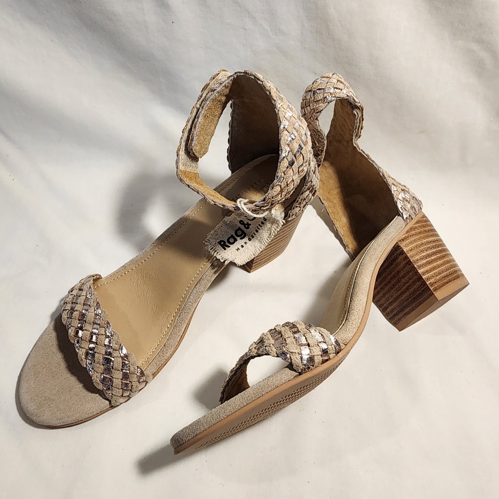 Rag & Co Women's Tan Woven Block Heel Sandals